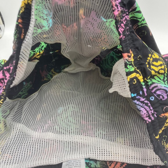 Vintage Sea Waves Swim Shorts Black w/ Rainbow Fish Hawaii Spellout Pattern - Picture 6 of 7